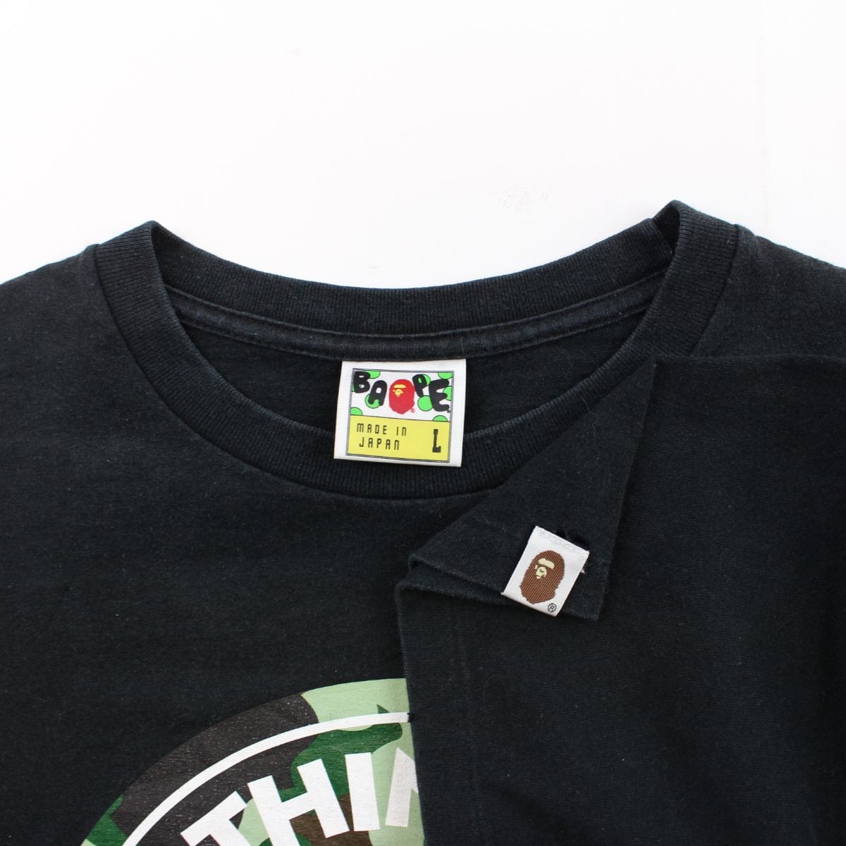 Bape 1st Green Camo Busy Works Logo Tee Black - SaruGeneral