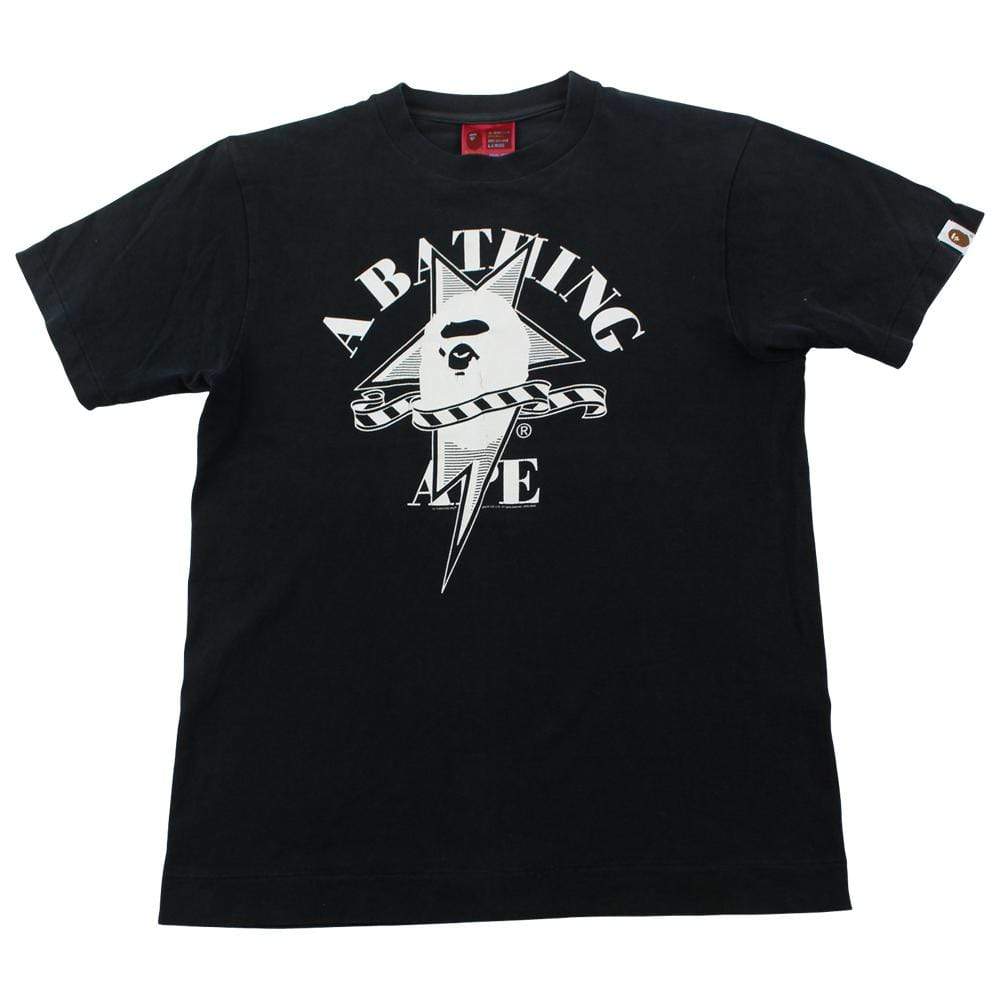 Bape Bapesta College Logo Ribbon Tee Black - SaruGeneral