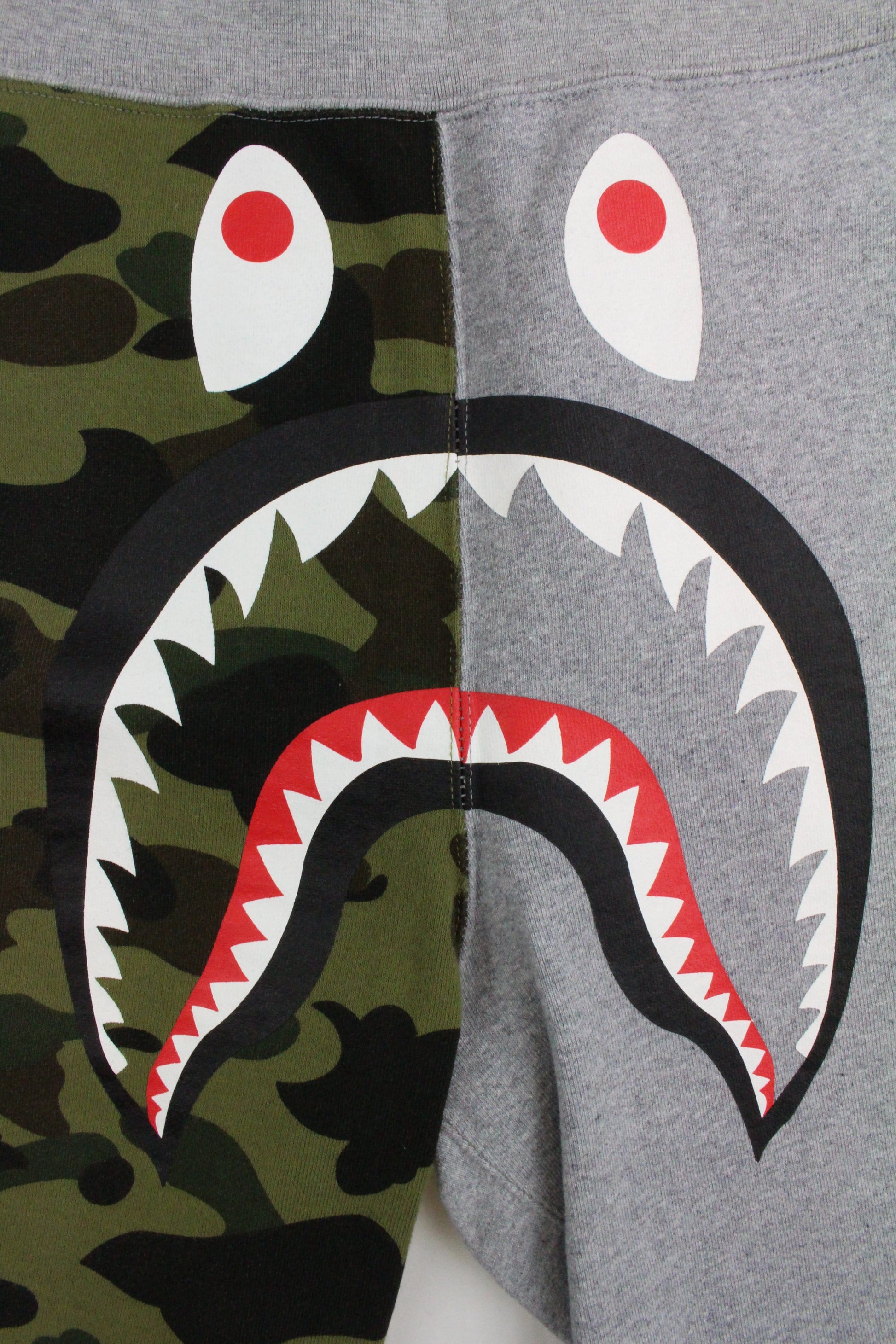 Bape Half Green Camo Shark Face Shorts grey - SaruGeneral