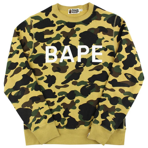 bape 1st yellow camo spellout sweatshirt