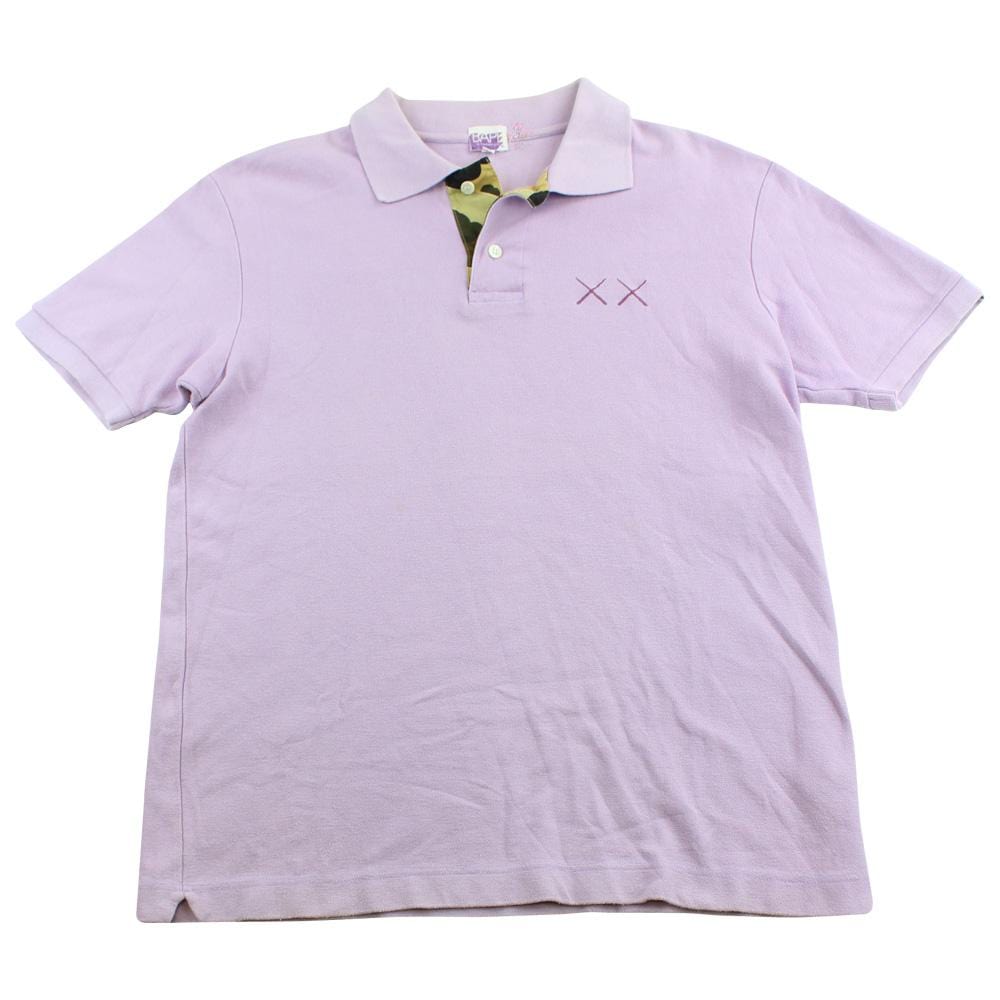 Bape x Kaws Logo Polo Shirt Pink - SaruGeneral