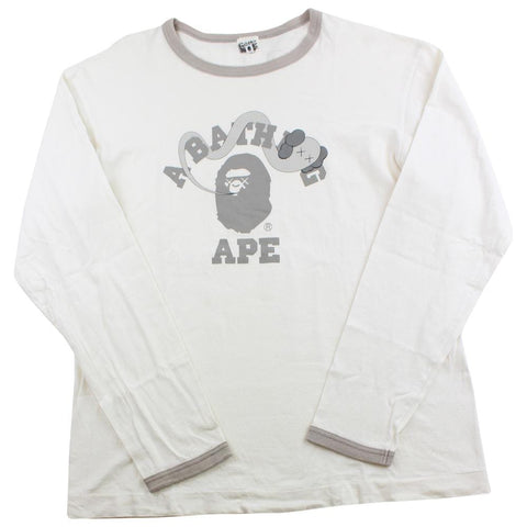 bape x kaws college logo ls white grey 2005