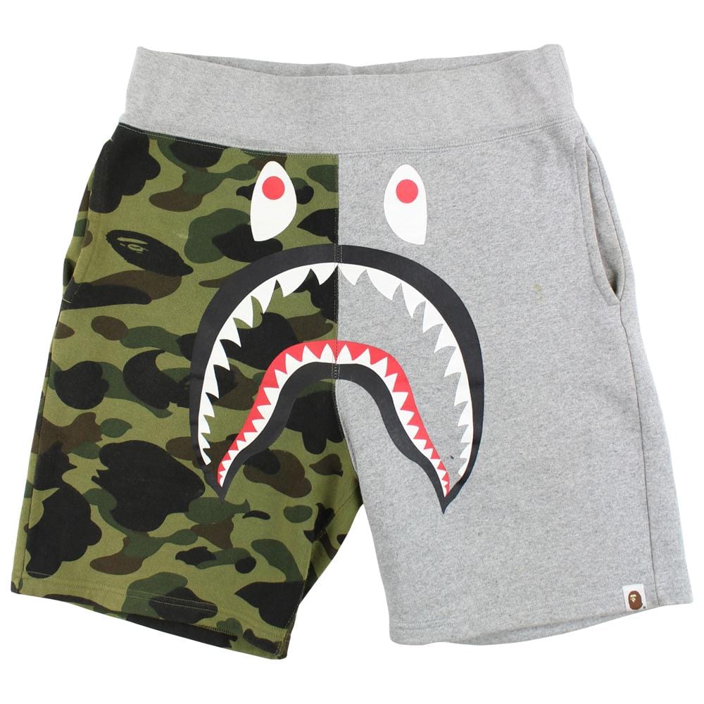 bape grey/1st green camo shark sweatshorts - SaruGeneral