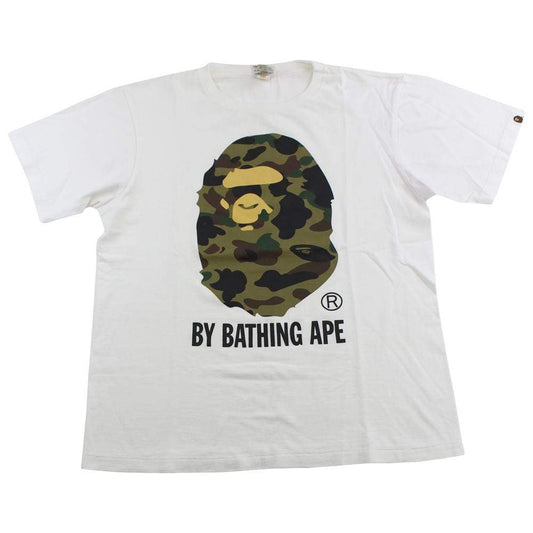 Bape 1st Green Camo Big Ape Logo Tee White - SaruGeneral