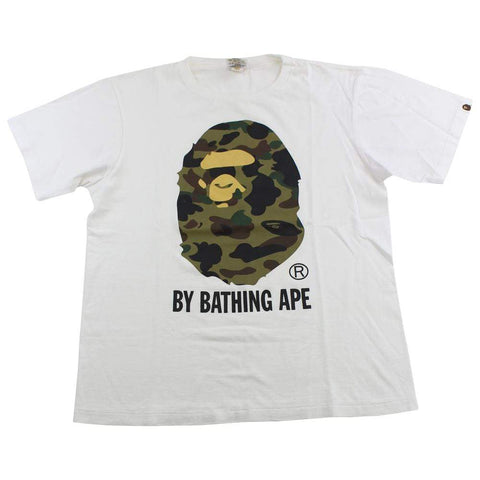 Bape 1st Green Camo Big Ape Logo Tee White