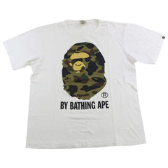 Bape 1st Green Camo Big Ape Logo Tee White