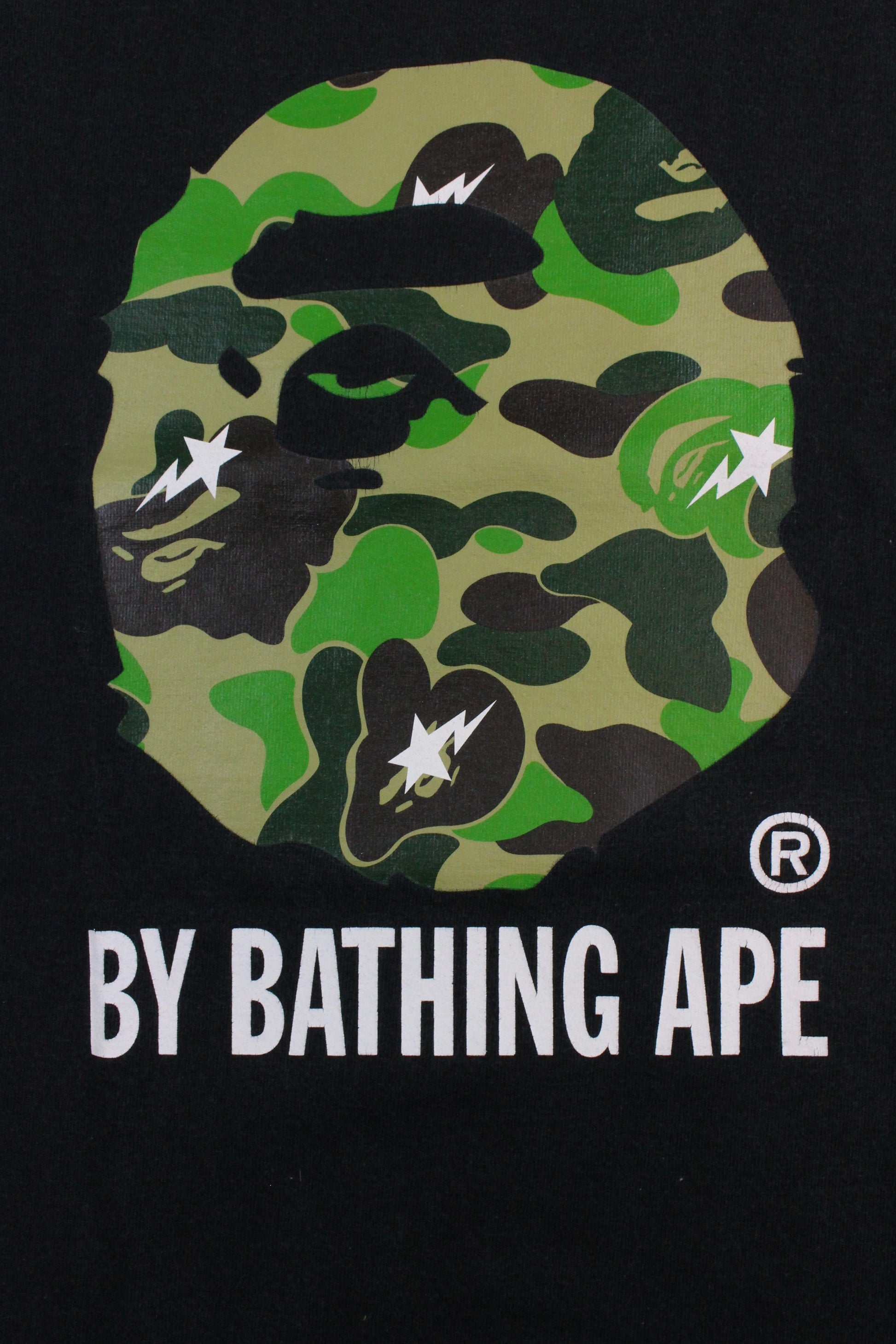 Bape ABC Green Camo Bapesta Big Ape Logo Tee Black - SaruGeneral