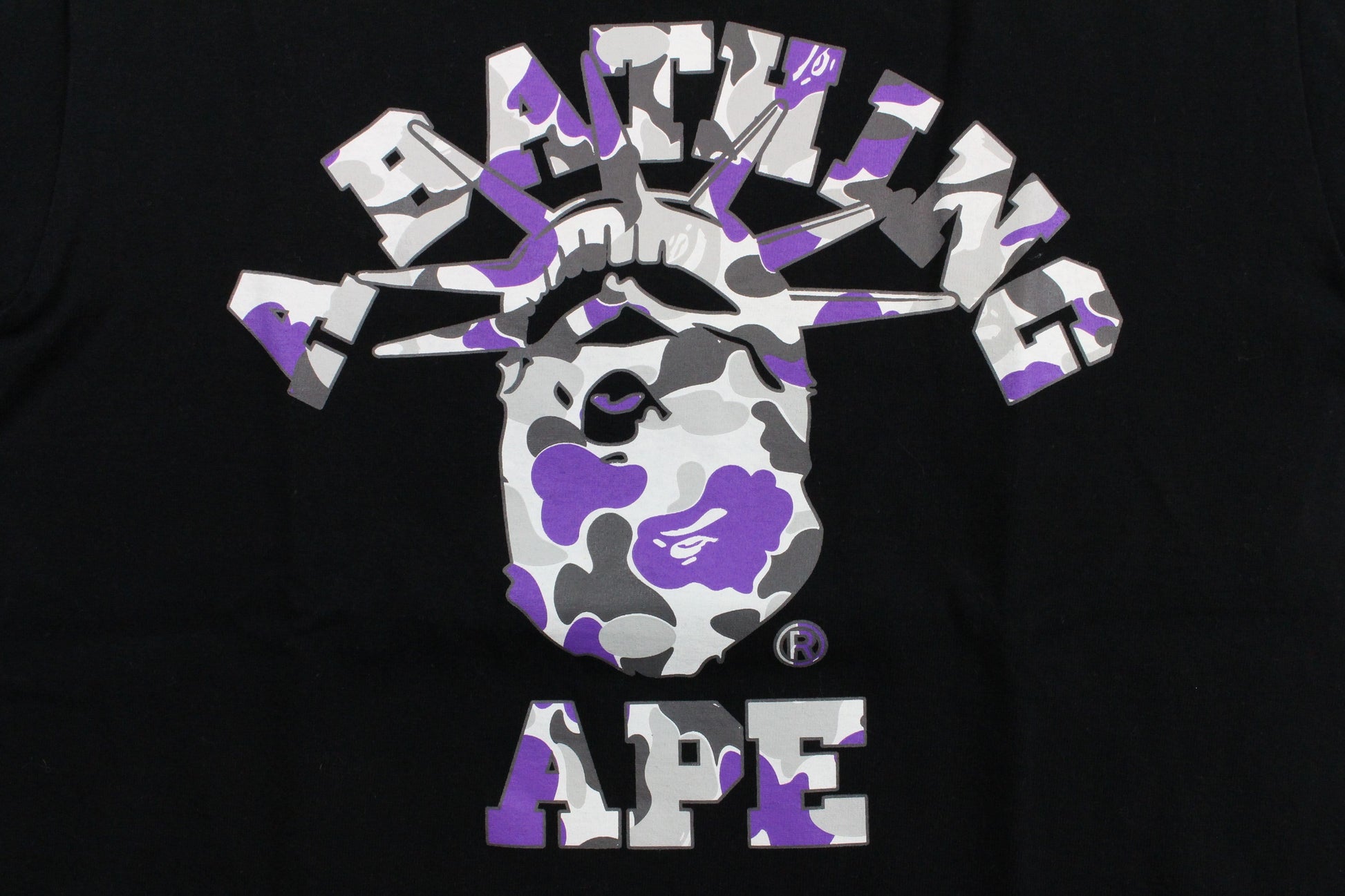 Bape NYC Purple Camo College Logo Tee Black - SaruGeneral