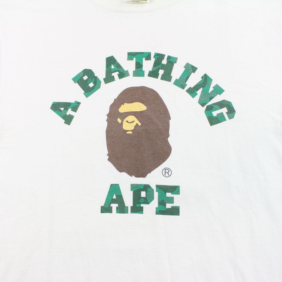 Bape Green Camo Text College Logo Tee White - SaruGeneral