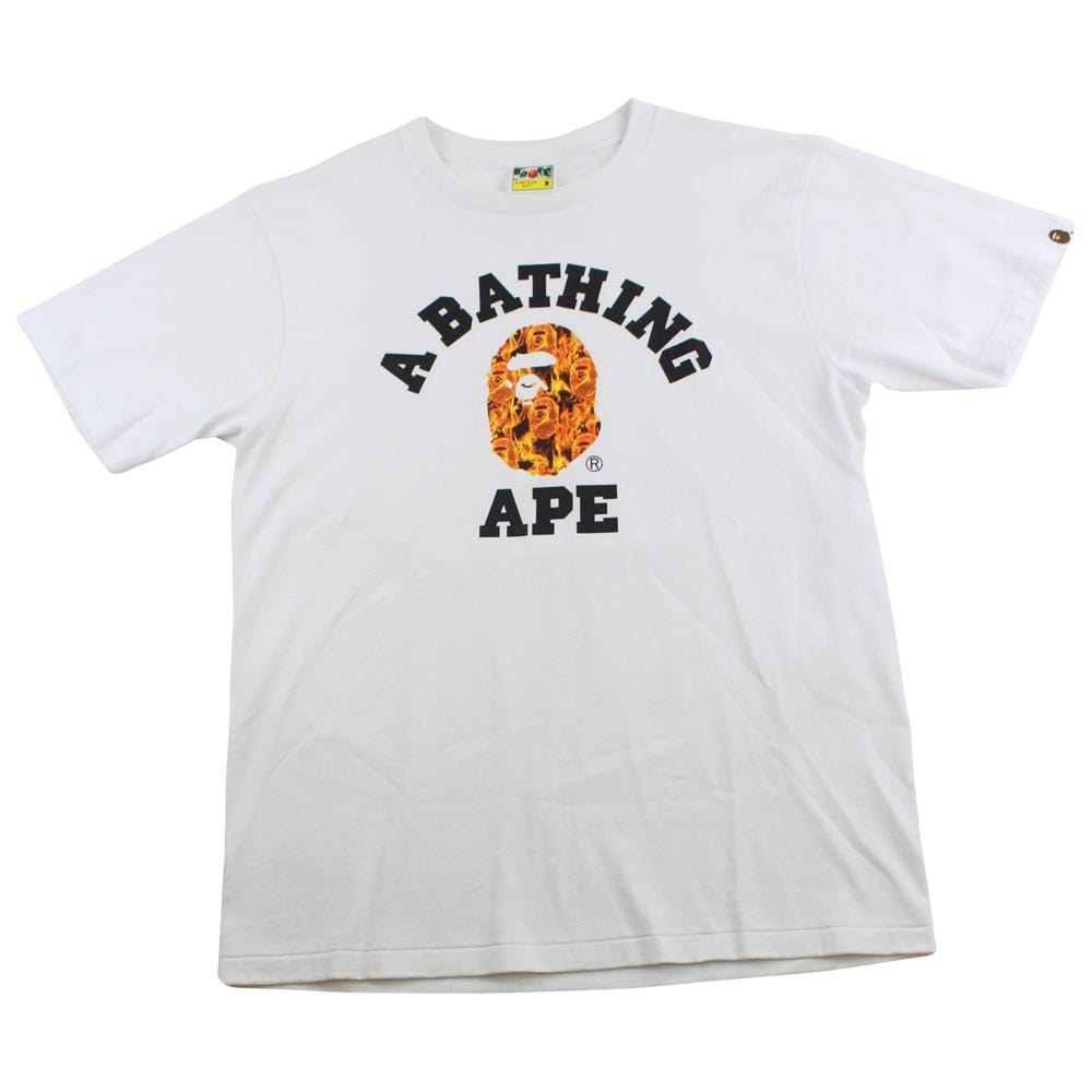 Bape Orange Flame College Logo Tee White - SaruGeneral