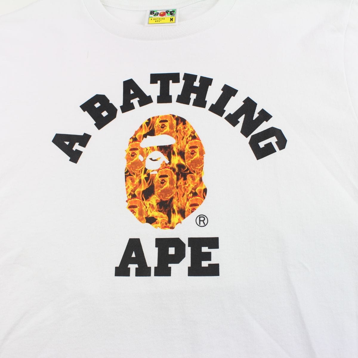 Bape Orange Flame College Logo Tee White - SaruGeneral