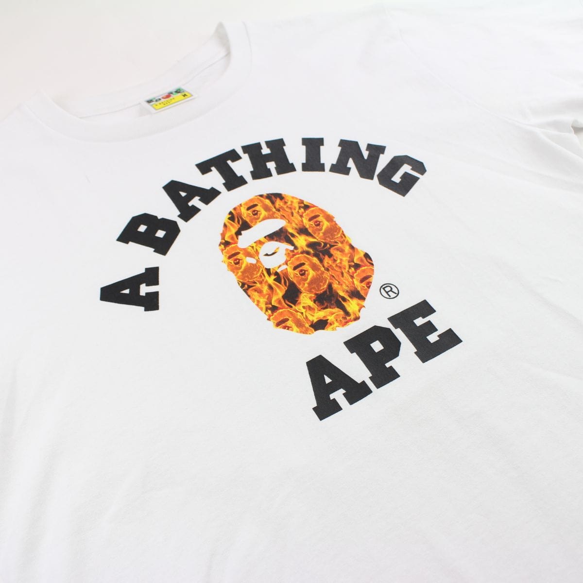 Bape Orange Flame College Logo Tee White - SaruGeneral