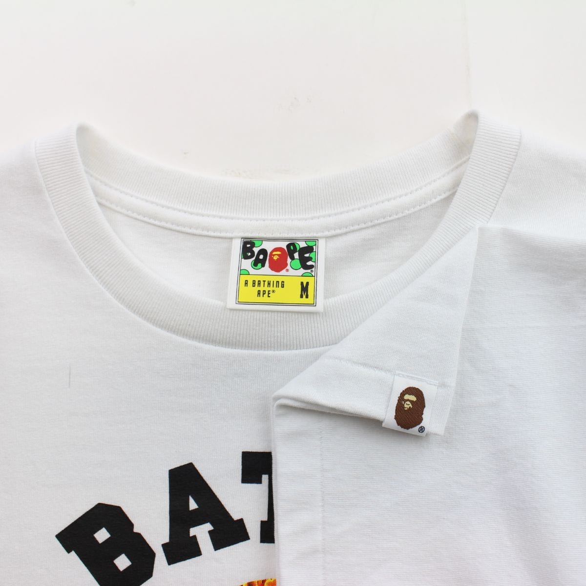 Bape Orange Flame College Logo Tee White - SaruGeneral