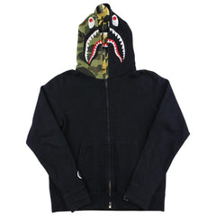 bape black 1st camo double shark hoodie