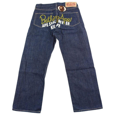 Bape yellow rope asnka text denim jeans