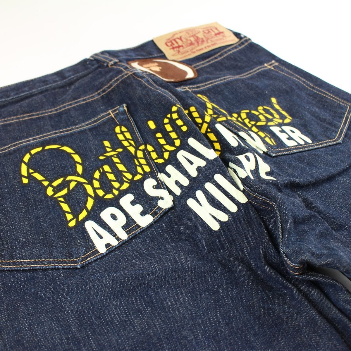 Bape yellow rope asnka text denim jeans - SaruGeneral