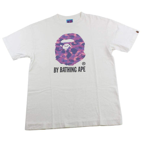 T-shirt Bape violet camouflage avec logo Big Ape blanc
