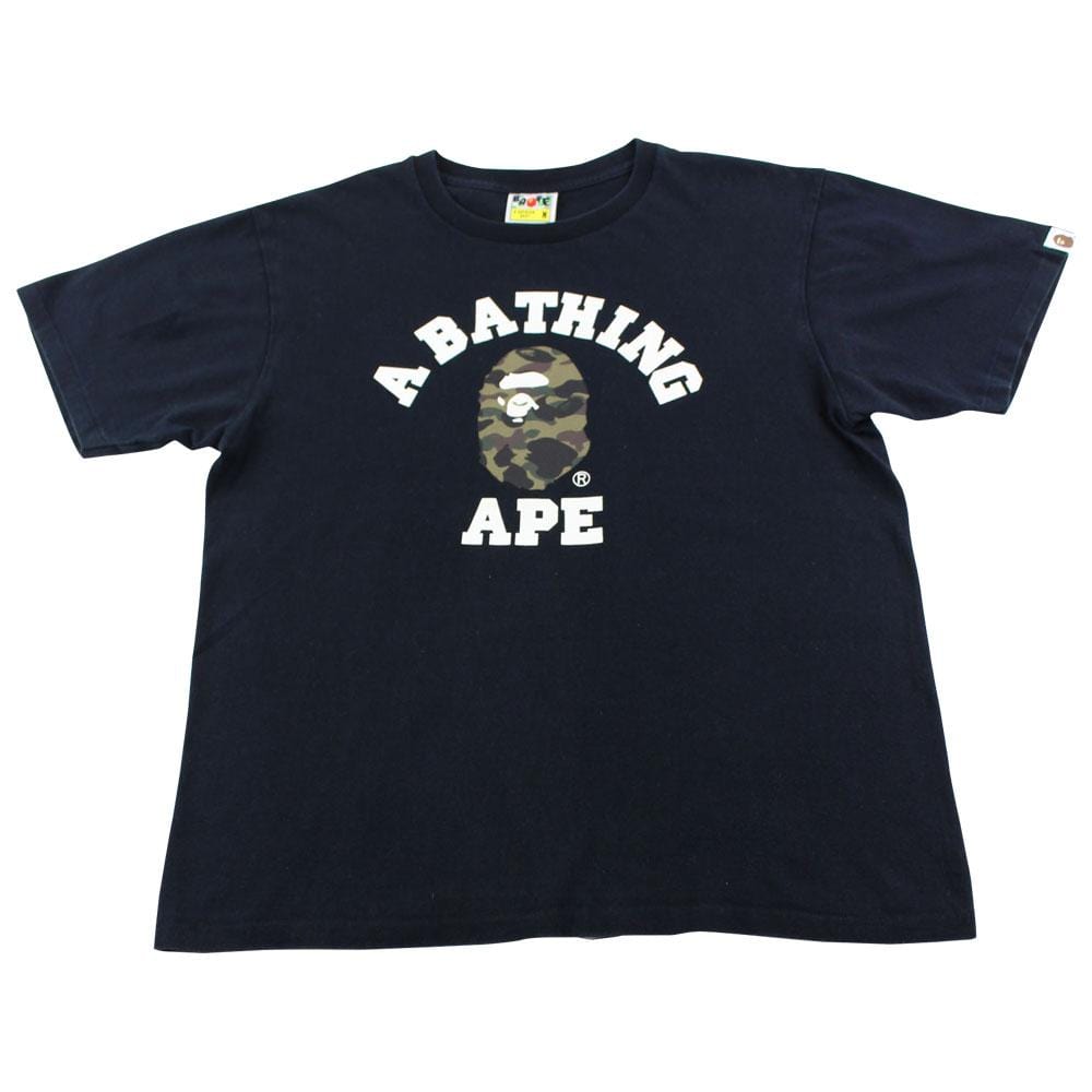 bape 1st green camo college logo tee black - SaruGeneral