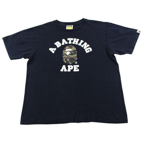 bape 1st green camo college logo tee black