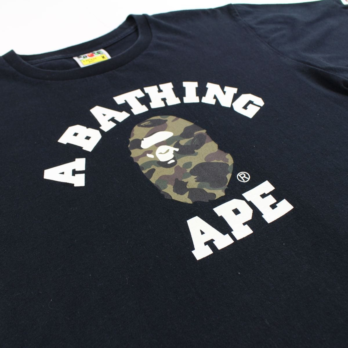 bape 1st green camo college logo tee black 1 - SaruGeneral