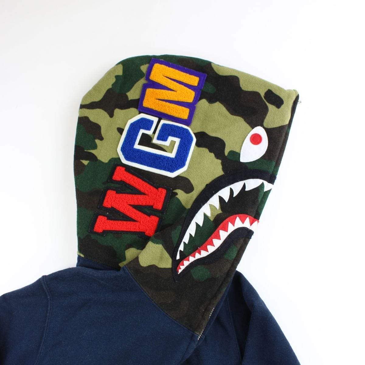 Bape 1st Green Camo woodland Shark Hoodie Navy - SaruGeneral