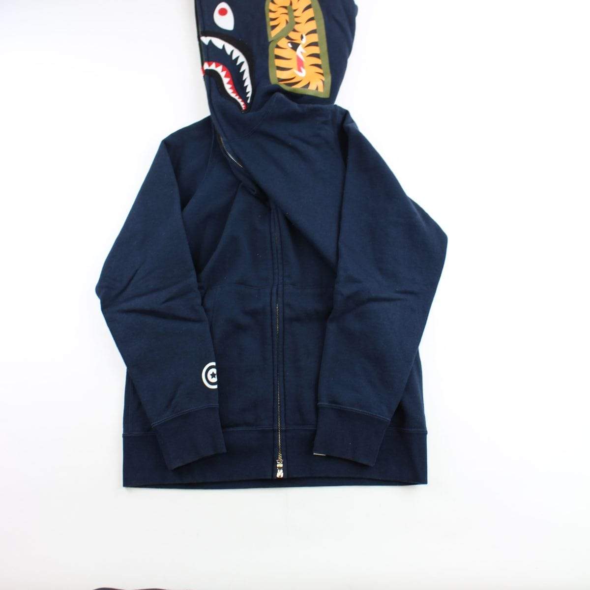 Bape 1st Green Camo woodland Shark Hoodie Navy - SaruGeneral