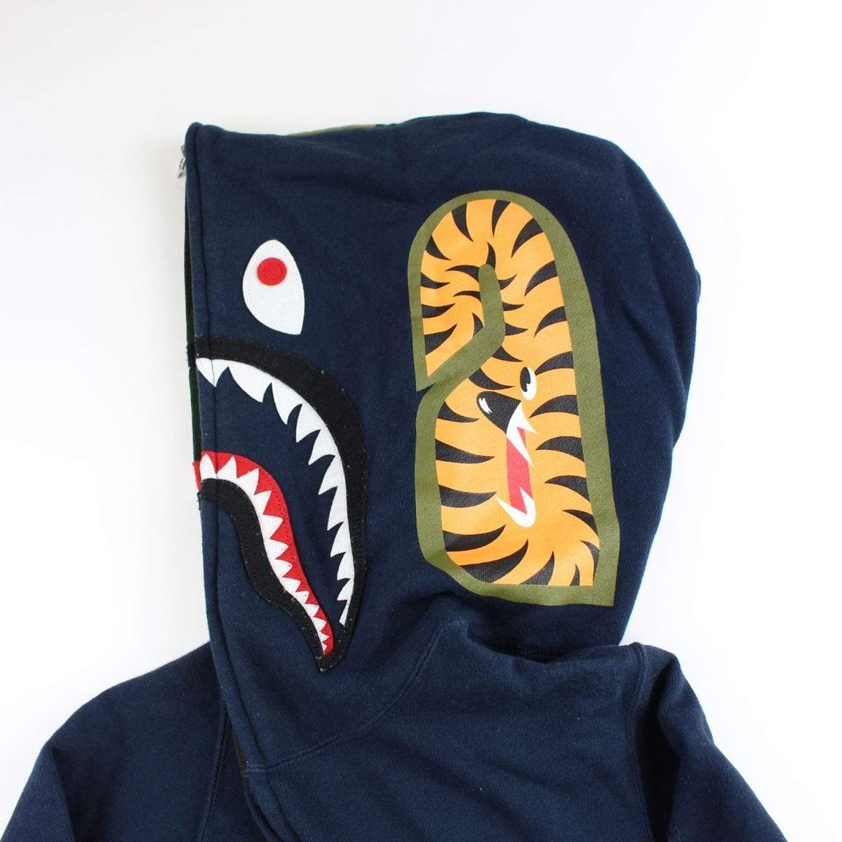 Bape 1st Green Camo woodland Shark Hoodie Navy - SaruGeneral