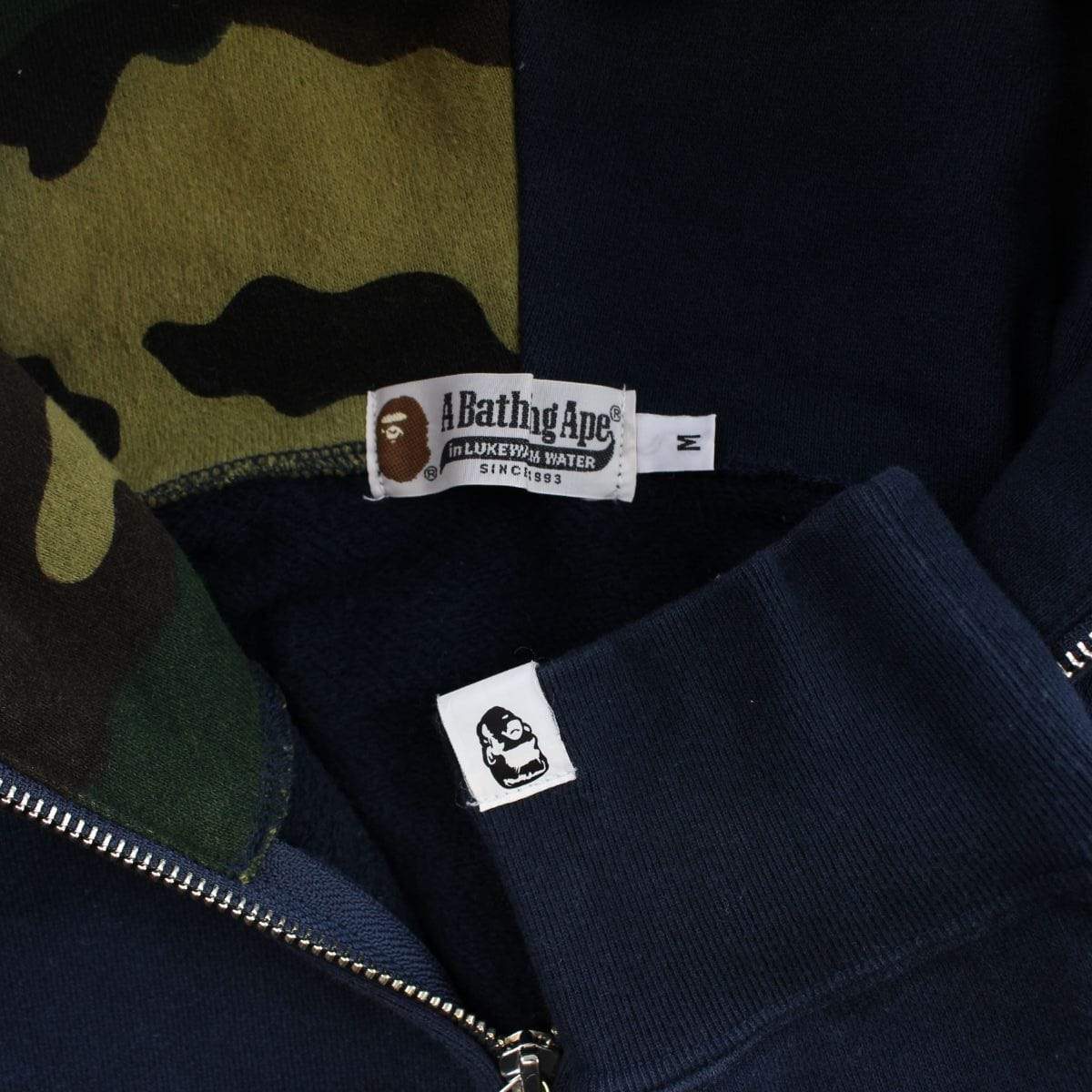 Bape 1st Green Camo woodland Shark Hoodie Navy - SaruGeneral