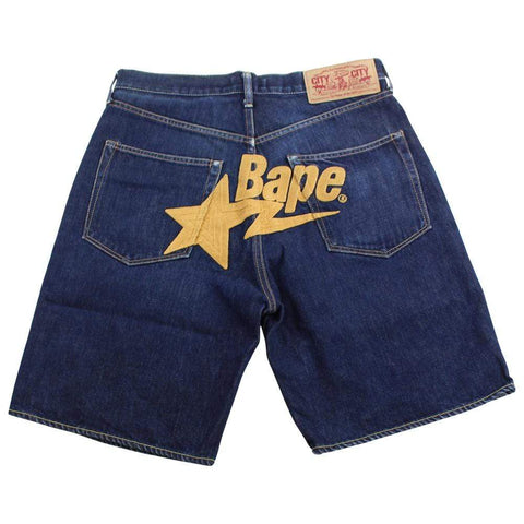 Bape yellow bapesta embroided Denim Shorts