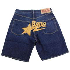 Short en jean jaune brodé Bapesta