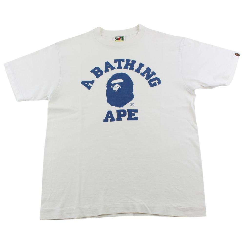 Bape Blue College Logo Tee White - SaruGeneral