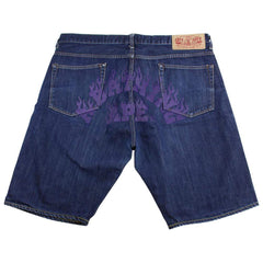 short en jean Bape avec texte flamme violet