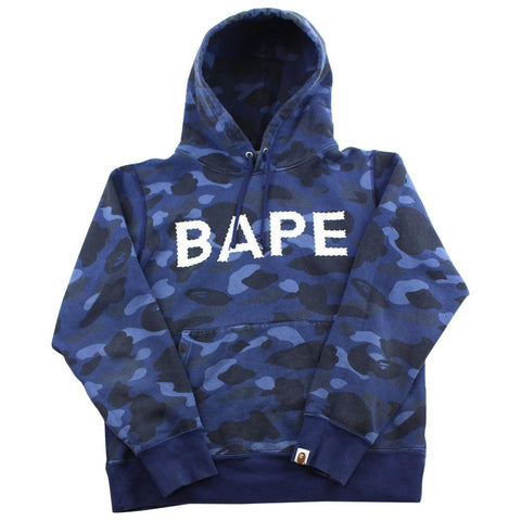 Sweat à capuche camouflage bleu Bape avec texte Swarovski