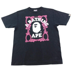 bape pink ribbon college logo tee black