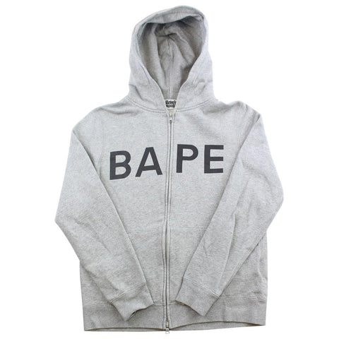 Bape Black Text Logo Hoodie Grey