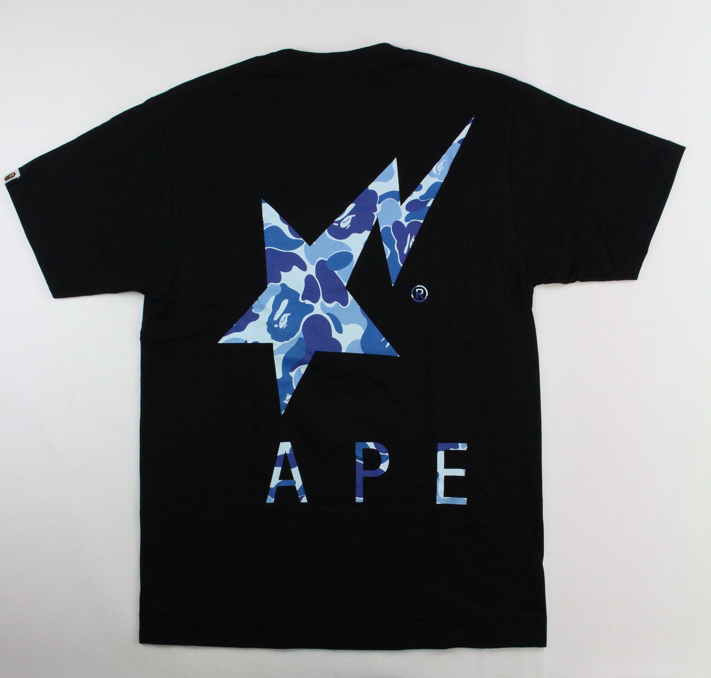 Bape Blue Camo Ape Text Tee Black - SaruGeneral