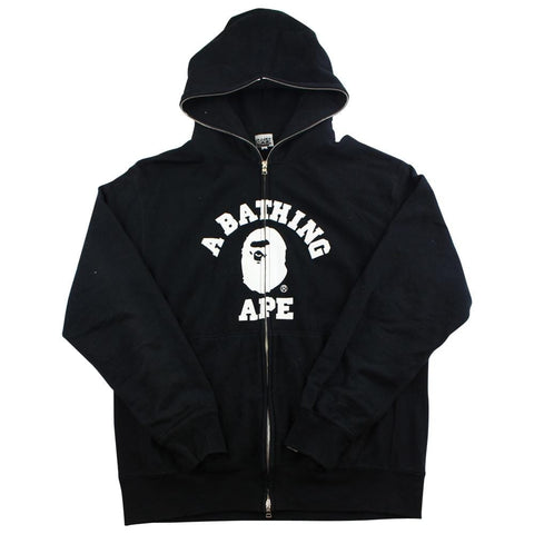 Bape College Logo Full Zip Hoodie Black