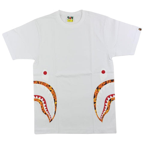 bape orange flame side shark tee white