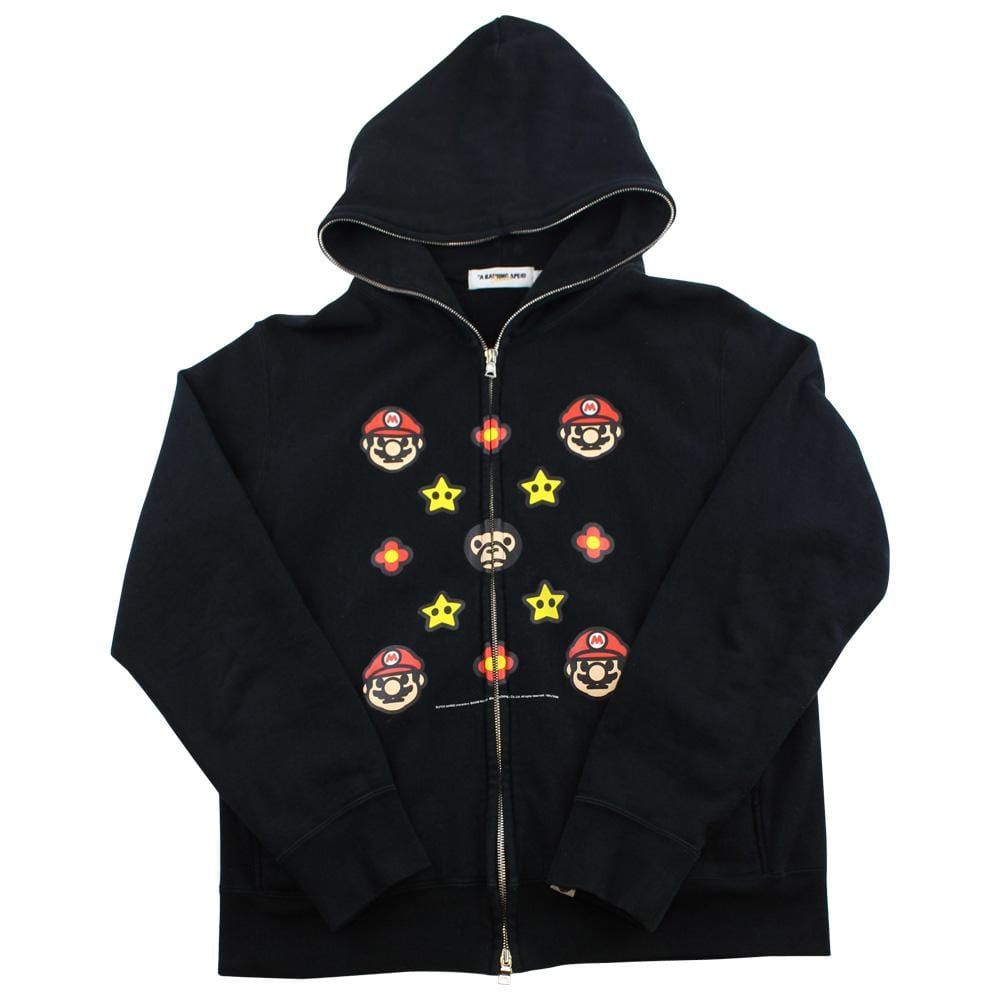 Bape x Super Mario Monogram Hoodie Black - SaruGeneral