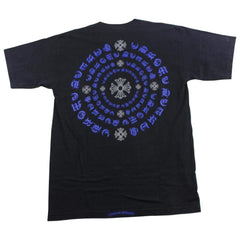 T-shirt noir avec croix et texte bleu Chrome Hearts