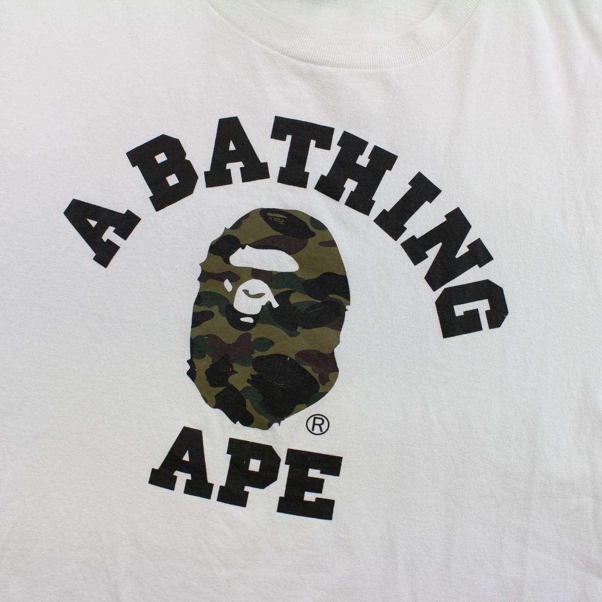 Bape 1st Green Camo College Logo Tee White - SaruGeneral