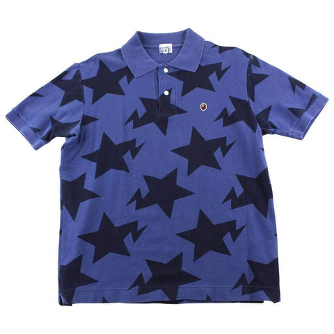 Bape Bapesta All Over Print Polo Shirt Navy