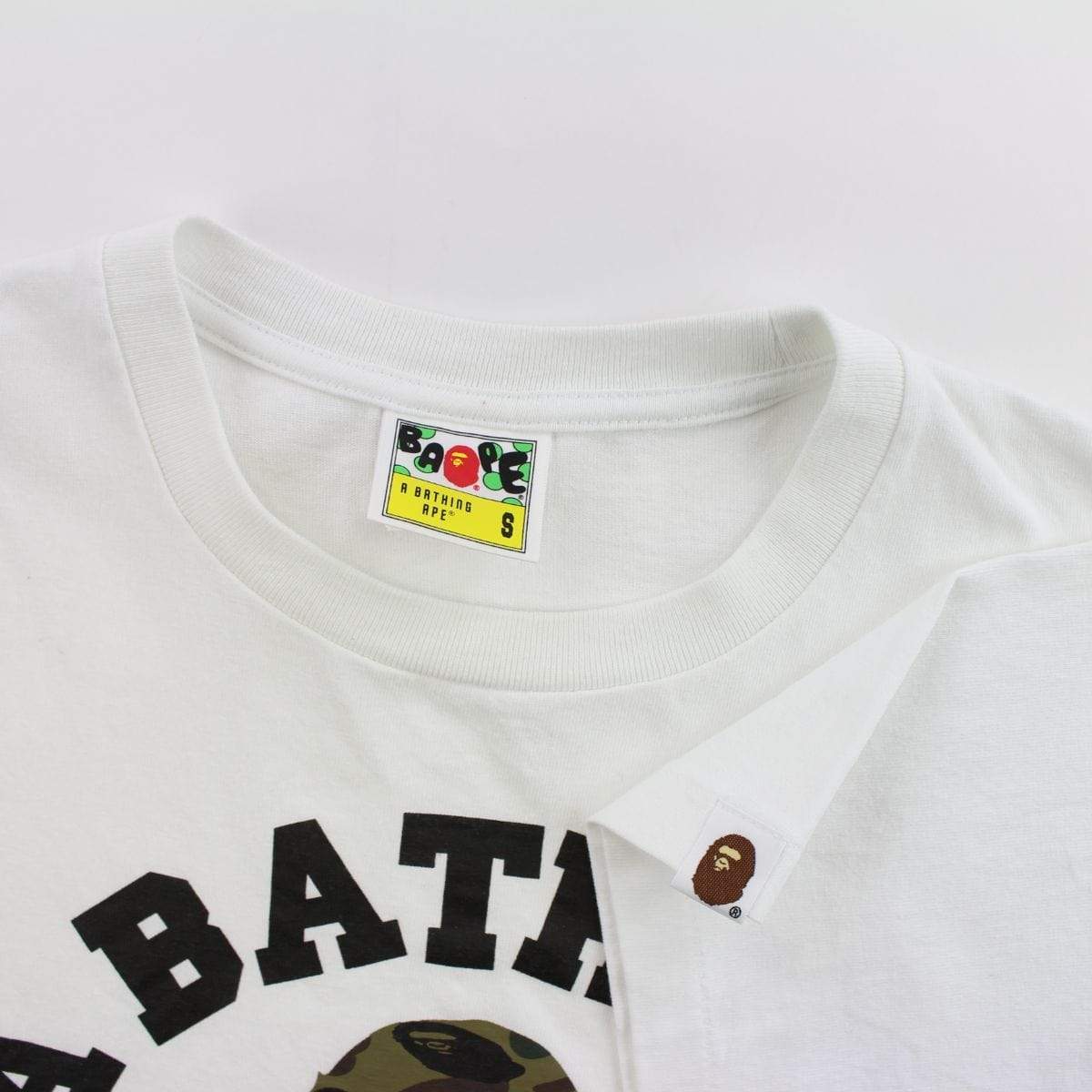 Bape 1st Green Camo College Logo Tee White - SaruGeneral