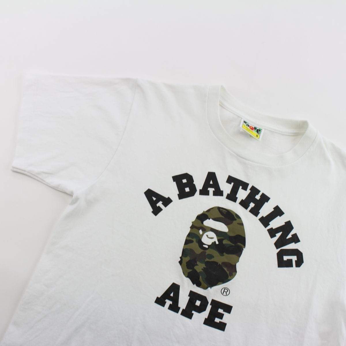 Bape 1st Green Camo College Logo Tee White - SaruGeneral