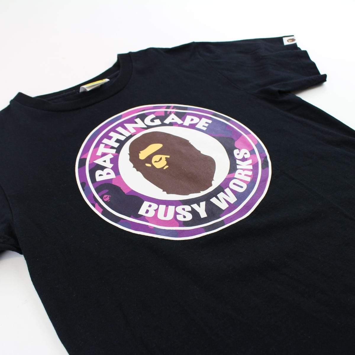 Bape Purple Camo Busy Works Logo Tee Black - SaruGeneral