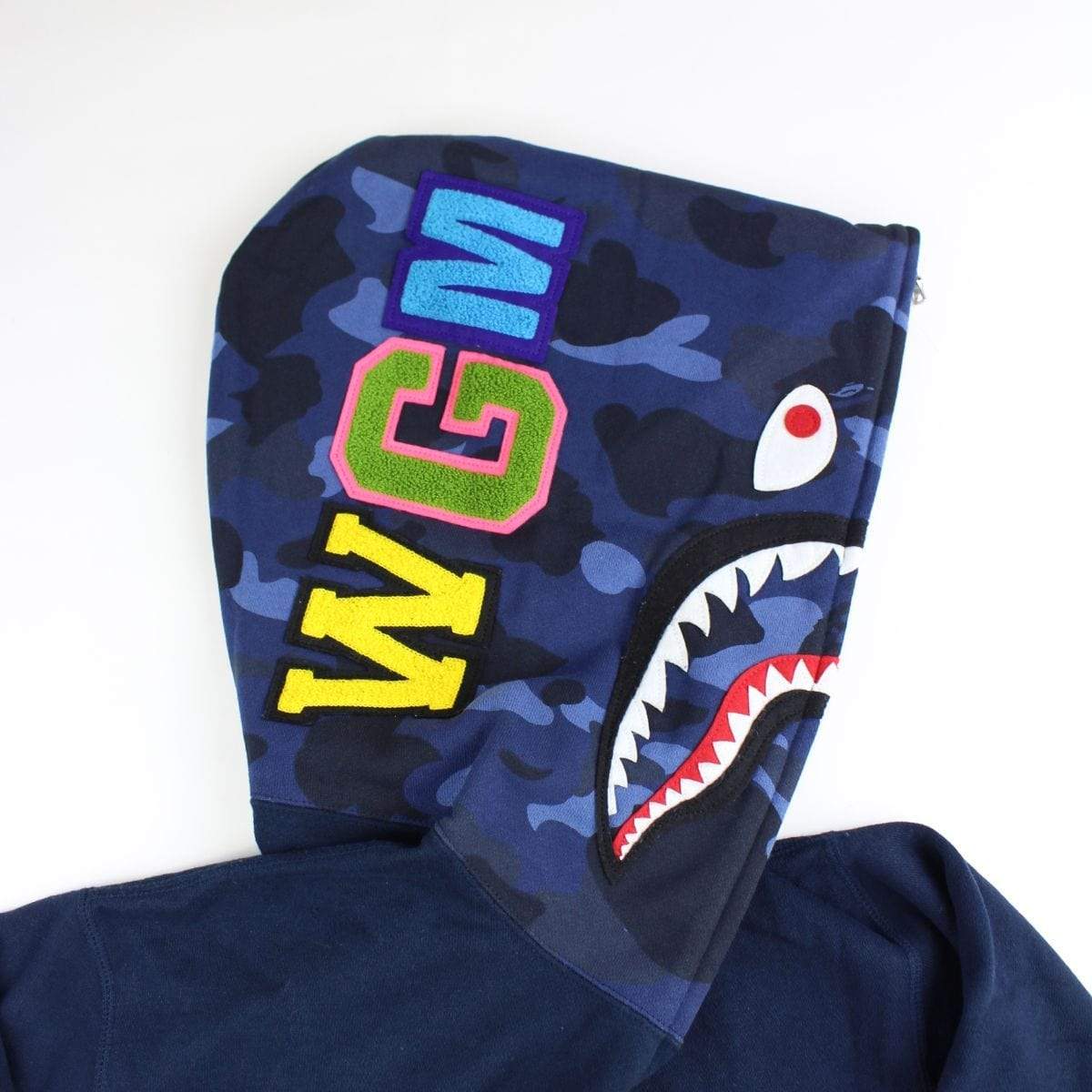 bape navy blue camo shark hoodie - SaruGeneral