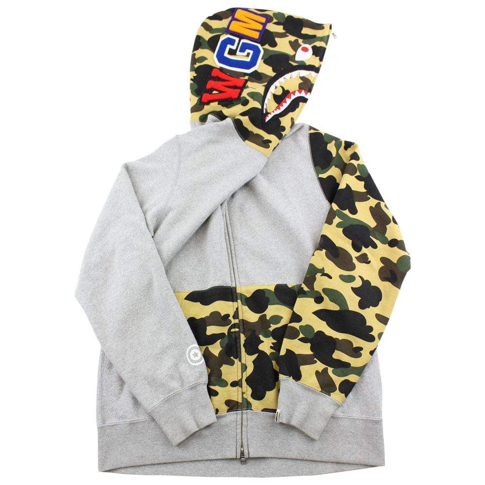 bape grey half 1st yellow camo shark hoodie - SaruGeneral