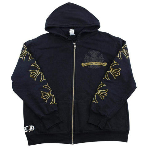 chrome hearts gold horseshoe Hoodie black