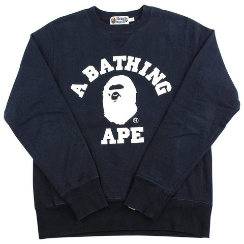 bape white college logo crewneck black