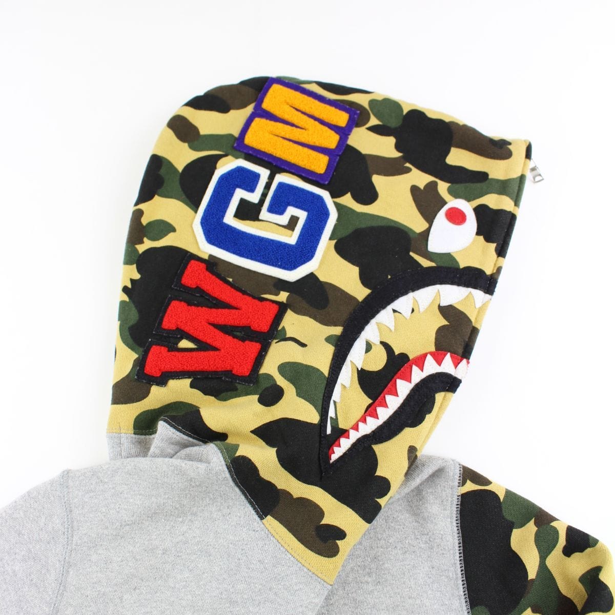 bape grey half 1st yellow camo shark hoodie 1 - SaruGeneral